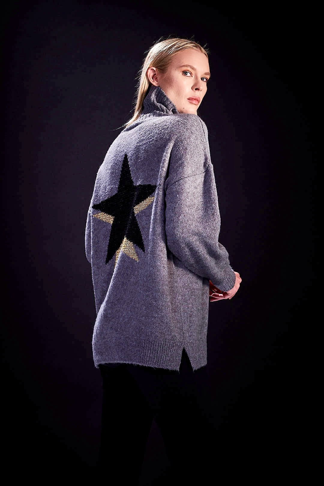 Tricot Shine Stars Grey Black