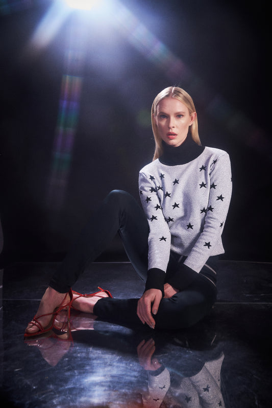Tricot Mini Stars double face lurex Silver