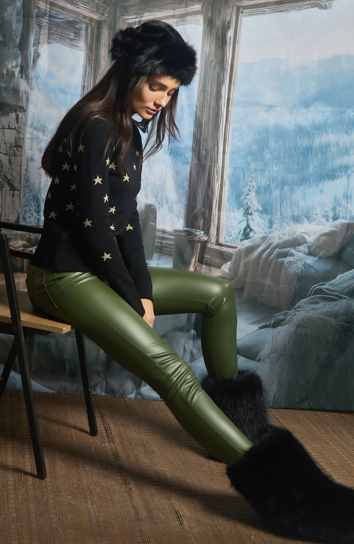 Calça couro Vail Fendi